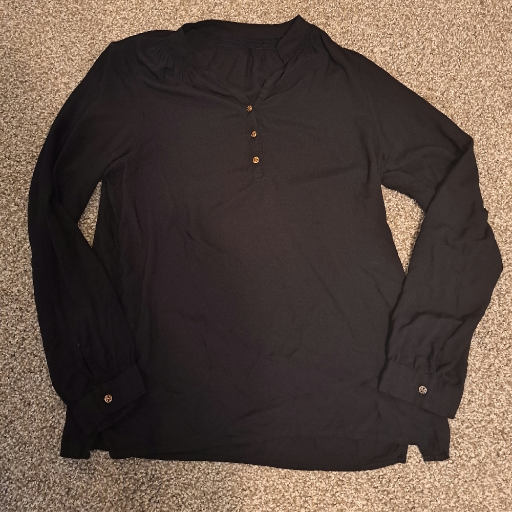 Tory burch black long sleeve shirt blouse V  neck
